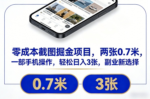 零成本截图掘金项目，两张0.7米，一部手机操作，轻松日入3张，副业新选择【揭秘】-灵感工坊云网创
