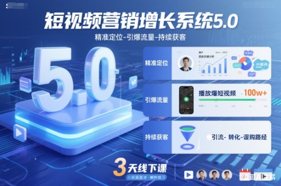 短视频营销增长系统5.0,精准定位-引爆流量-持续获客,3天线下课(音频+图片)-灵感工坊云网创