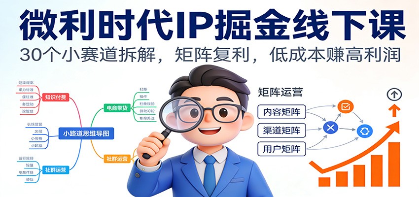 微利时代IP掘金线下课：30个小赛道拆解，矩阵复利，低成本赚高利润-灵感工坊云网创