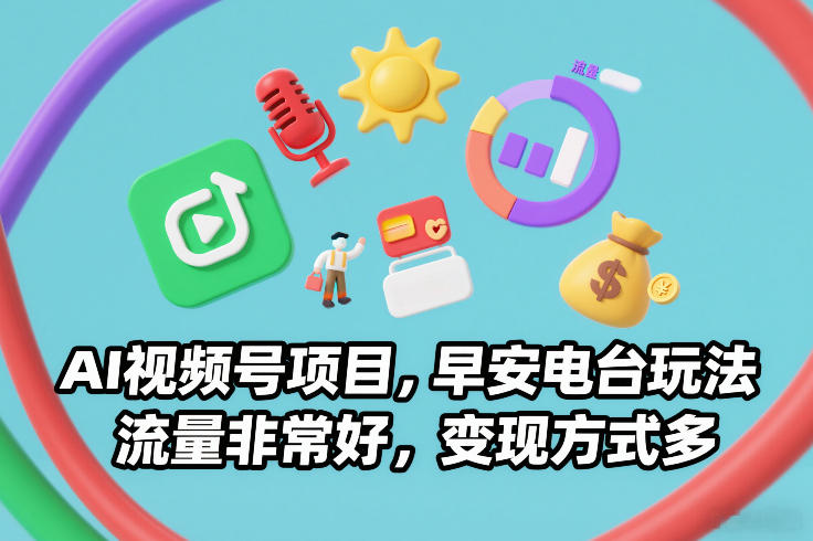 AI视频号项目,早安电台玩法,流量非常好,变现方式多-灵感工坊云网创