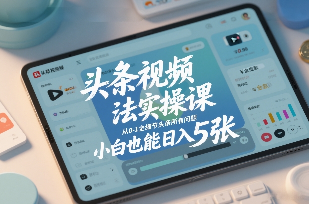 头条视频玩法实操课,从0-1全细节头条所有问题,小白也能日入5张-灵感工坊云网创