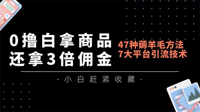 0撸白拿商品,还拿3倍佣金,47种薅羊毛方法,7大平台全方位引流技术教学,精专月入过万-灵感工坊云网创