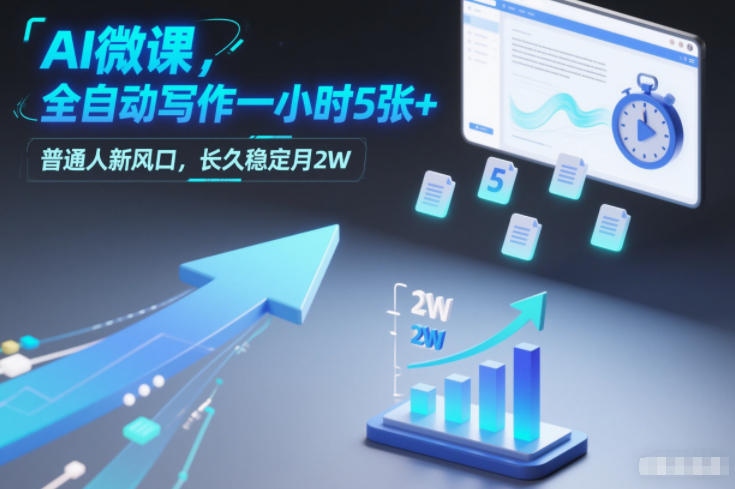 AI微课,全自动写作一小时5张+,普通人新风口,长久稳定月2W-灵感工坊云网创