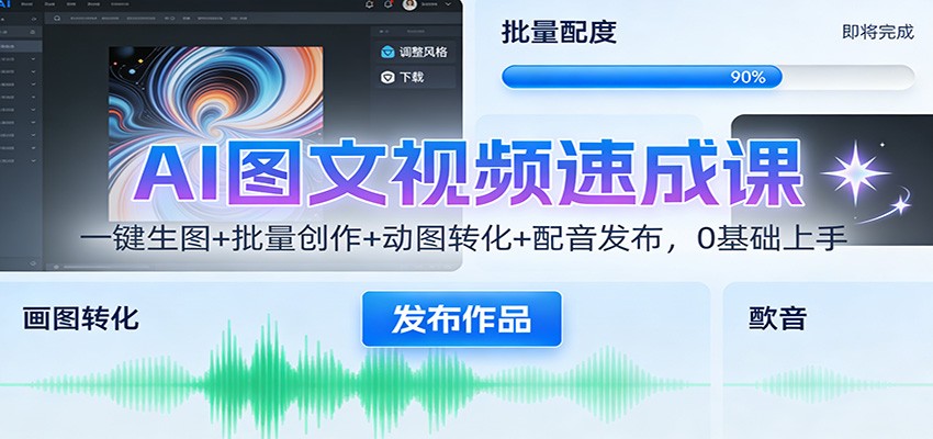 AI图文视频速成课：一键生图+批量创作+动图转化+配音发布，0基础上手-灵感工坊云网创