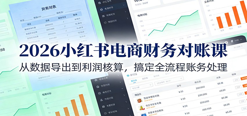 2026小红书电商财务对账课：从数据导出到利润核算，搞定全流程账务处理-灵感工坊云网创