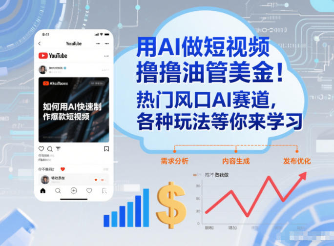 用AI做短视频撸油管美金，热门风口AI赛道，你不做我做，各种玩法等你来学习-灵感工坊云网创