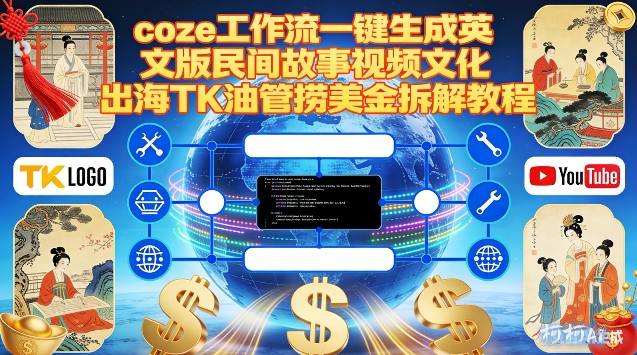 Coze扣子工作流一键生成英文版民间故事视频,文化出海TK油管捞美金拆解教程-灵感工坊云网创
