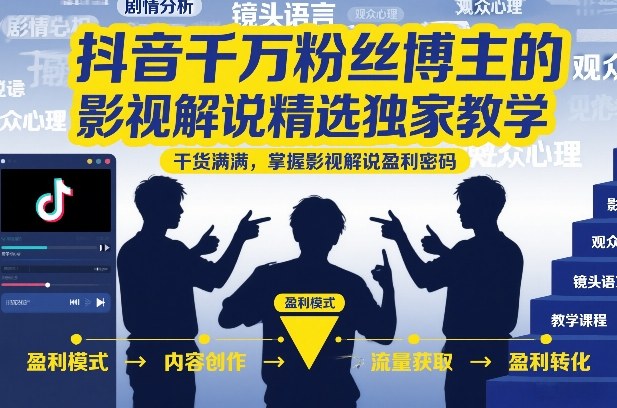 抖音千万粉丝博主的影视解说精选独家教学，干货满满，掌握影视解说盈利密码-灵感工坊云网创