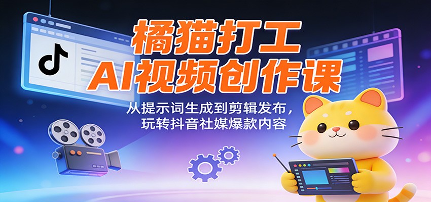 橘猫打工AI视频创作课:从提示词生成到剪辑发布,玩转抖音社媒爆款内容-灵感工坊云网创